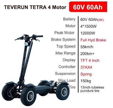 Teverun Tetra 4 motor 1500W x 4 60volts 60Ah