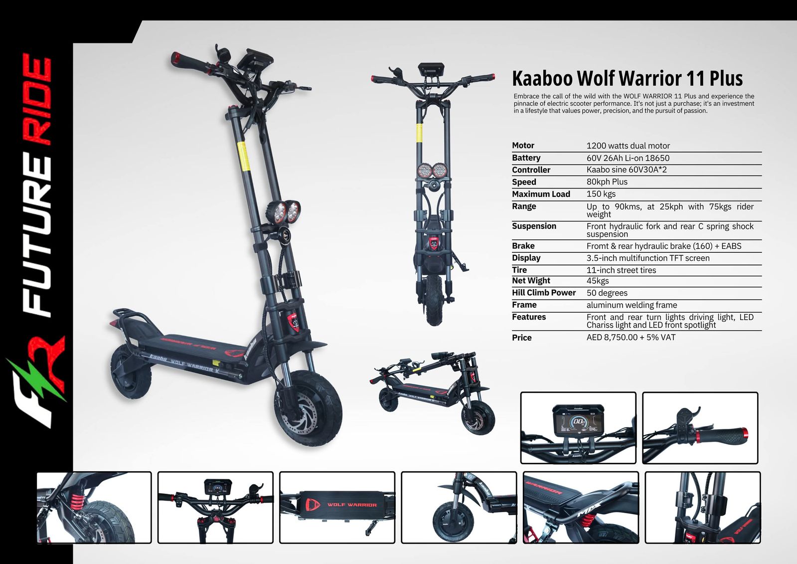 Kaabo Wolf Warrior 11 Plus 1200W*2 Motor 60V 26Ah Battery e-Scooter